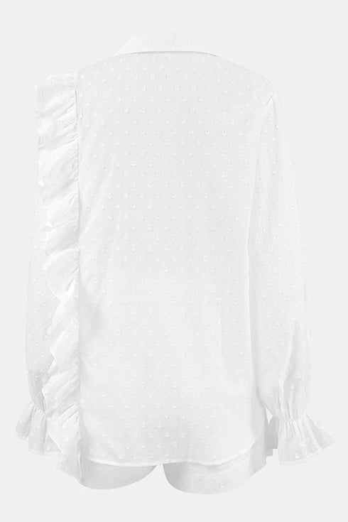 'Avonlace' Collared Neck Top and Shorts Set - Celes Fashion